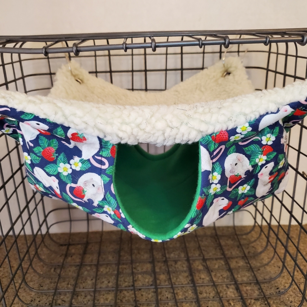 Handmade Small Animal Rat Hammock Cozy Sherpa Fleece Lining Clips Not Included